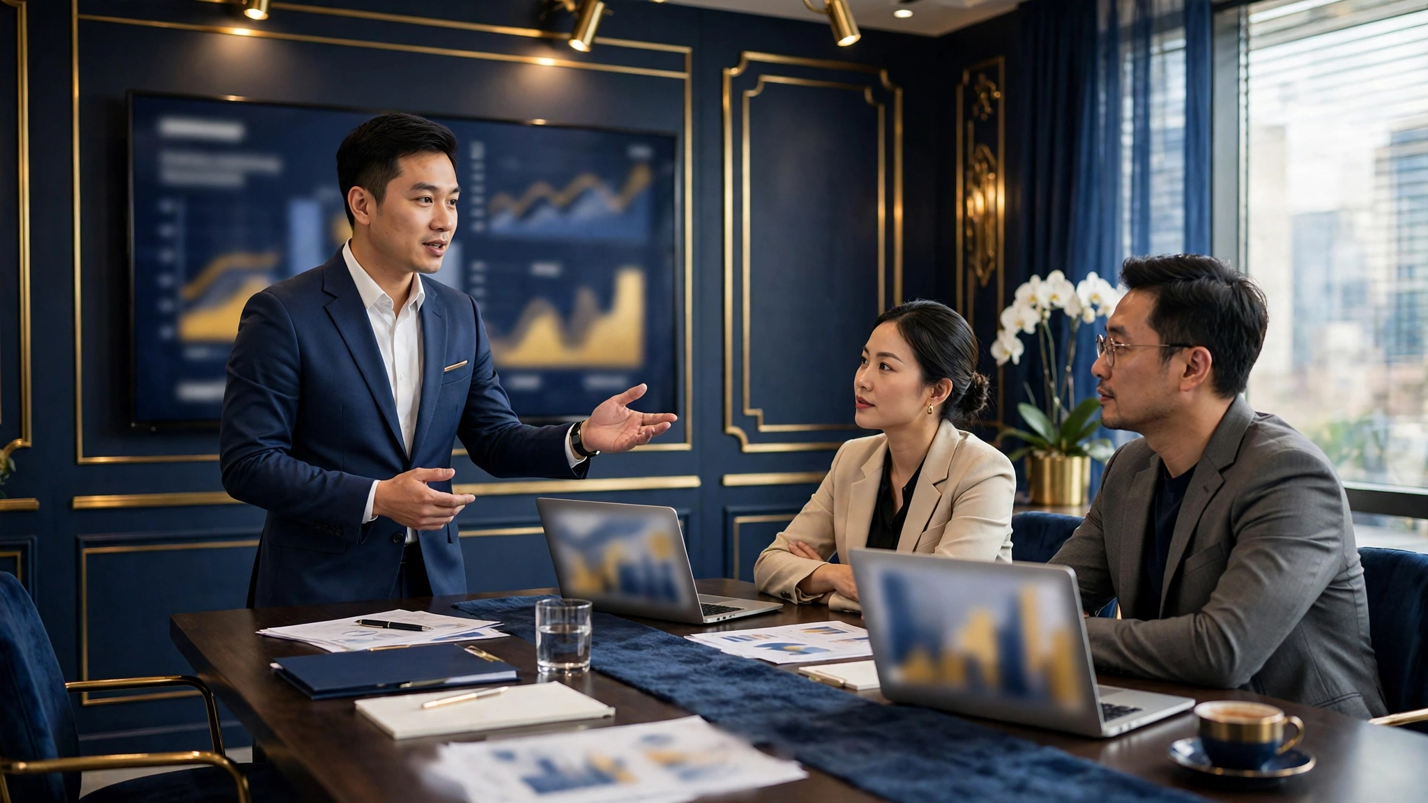 Chuyên viên tư vấn đầu tư trao đổi với khách hàng